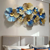 Metal Blue & Golden Flowers Decorative Wall Art (48×24 inches)