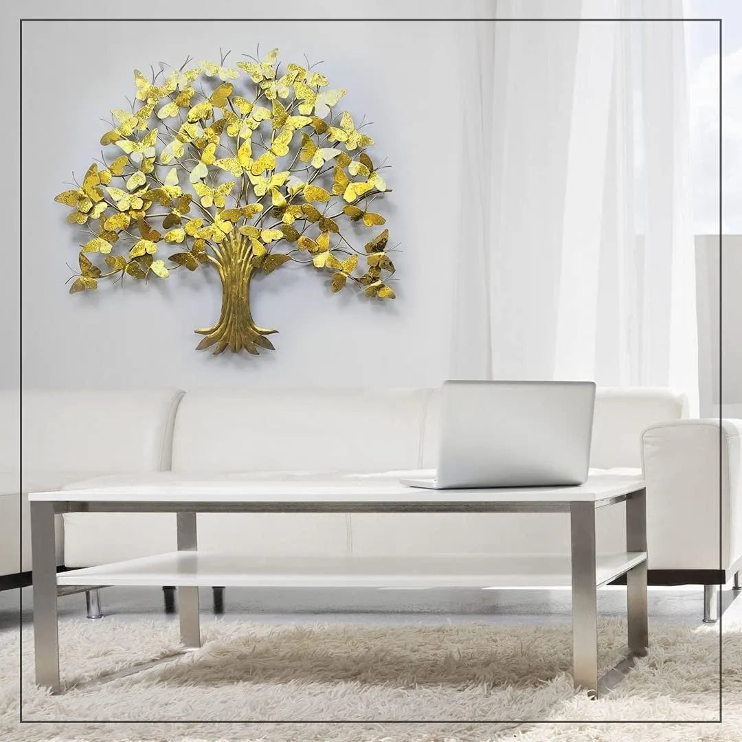 Designer Golden Butterfly Tree Metal Wall Art (40x36 inches)