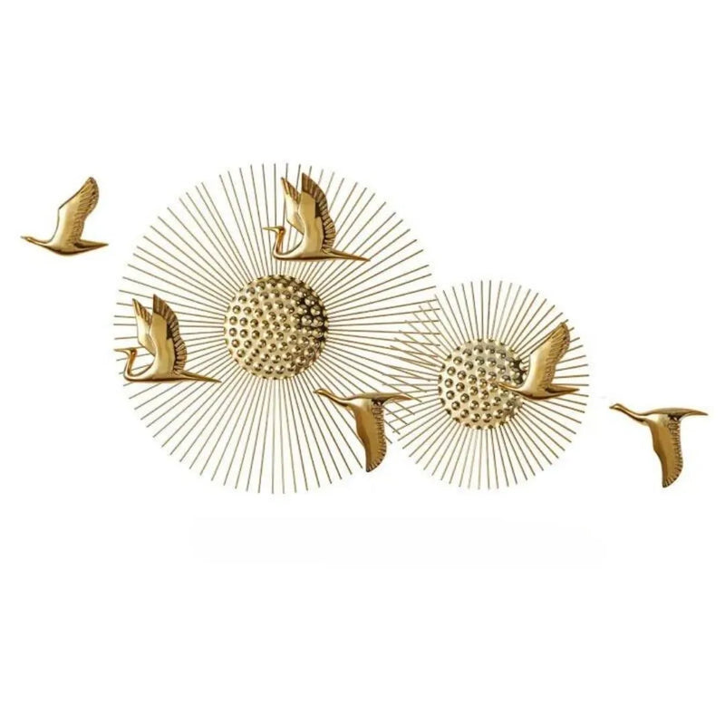 Golden Birds & Sunburst Metal Wall Art (80×27 Inches)
