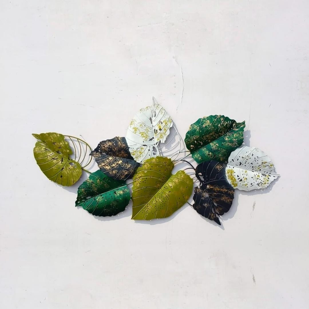 Vibrant Metal Leafy Wall Art: Aesthetic Decor with Multicolor Money Plant Leaves (48×24 Inches)