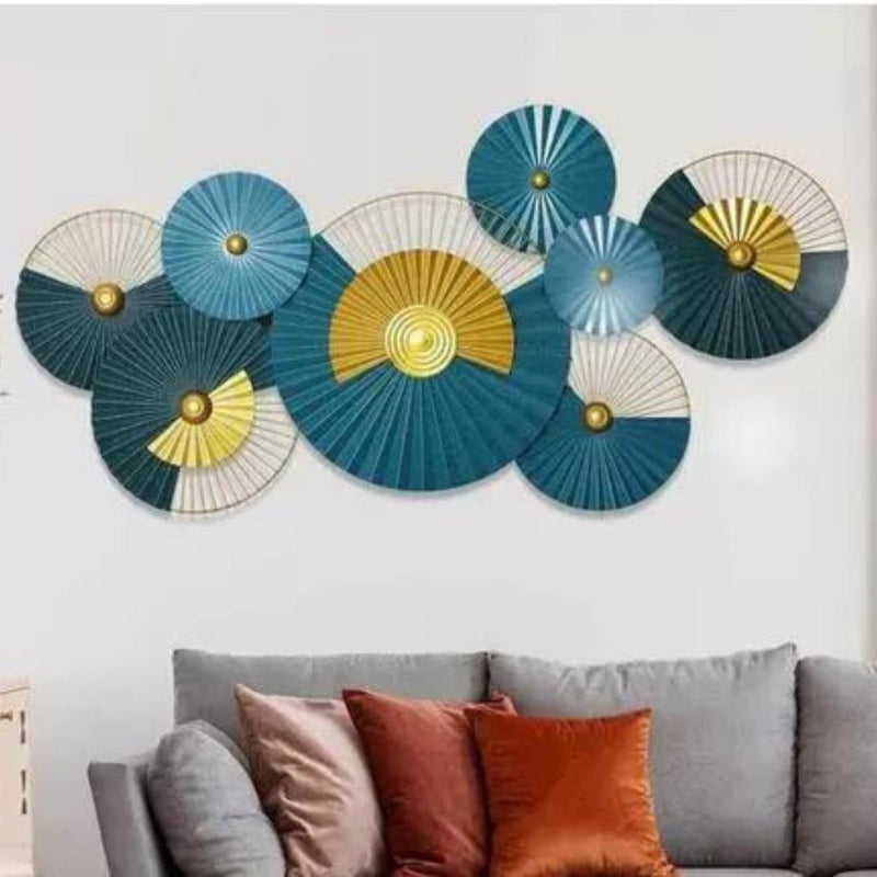 Premium Blue Metal Wall Art - Creative Lotus Leaf Design (48×24 Inches)
