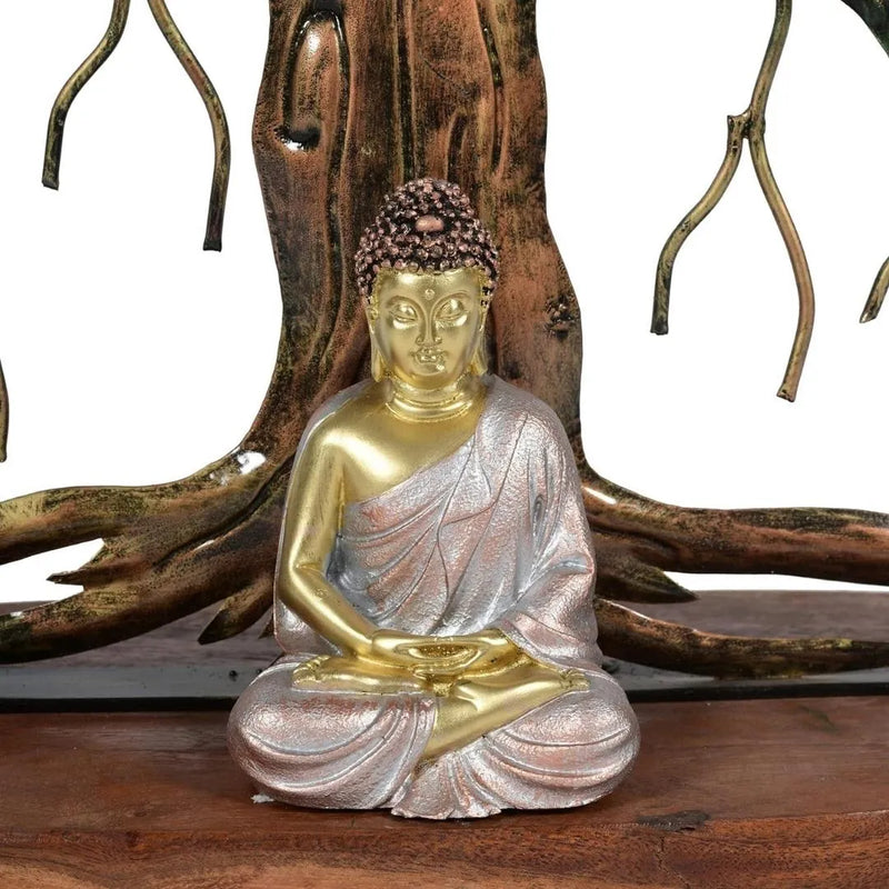 Handcrafted Buddha Under Tree Multi-Colored Metal Table Decor Item (25×24 Inches)