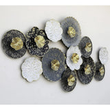 Golden & Grey Floral Circles Metal Wall Art (60×30 Inches)