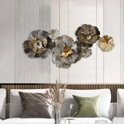 Giant Golden Flowers Metal Wall Hanging (48×24 Inches)