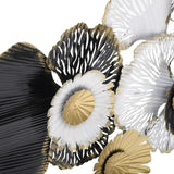 Stunning Metal Wall Art/ Abstract Leaf Design in Black and White with Central Circular Rings/ (48×24 Inches)