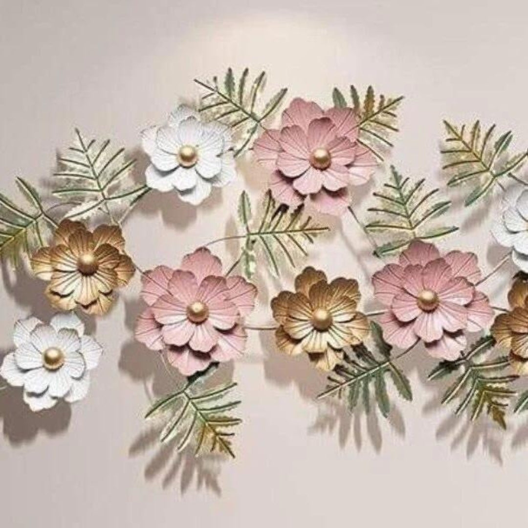 Luxury Pink & White 3D Floral Metal Wall Art (48×24 Inches)