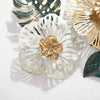 Designer Metal Wall Art: Elegant Golden White Flowers Abstract Sculpture for Stylish Home Decor
