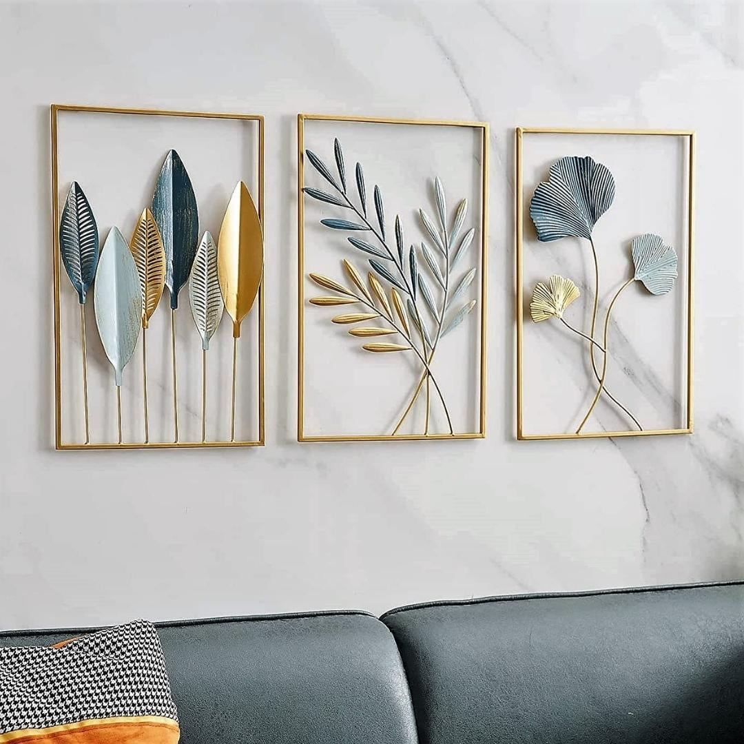 Elegant 3-Piece Metal Leaf Wall Art