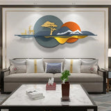 Sunset Mountain & Deer Metal Wall Art (52×24 Inches)
