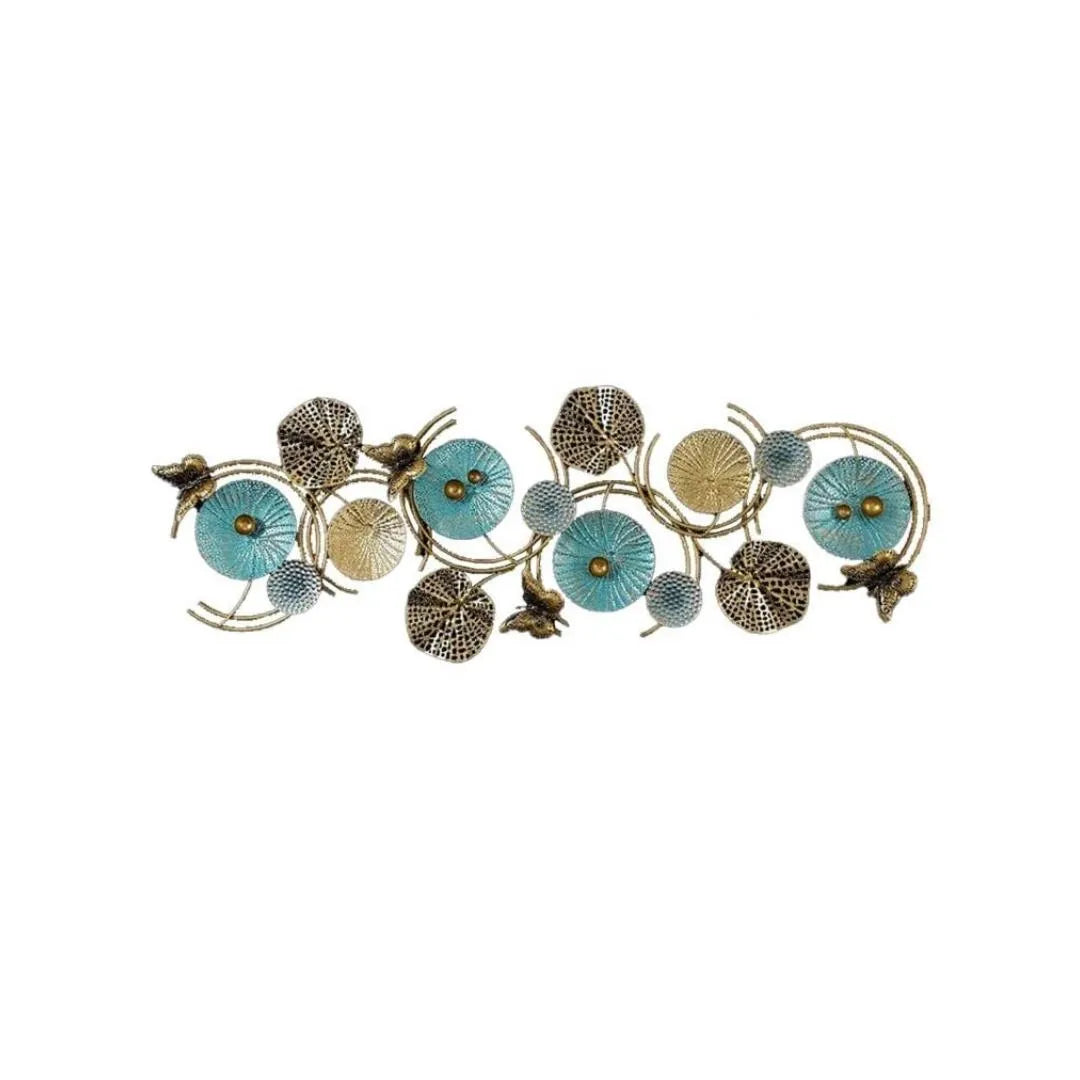 Luxury Blue & Gold Round Metal Wall Art (52×22 Inches)
