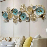 Luxury Blue & Gold Round Metal Wall Art (52×22 Inches)