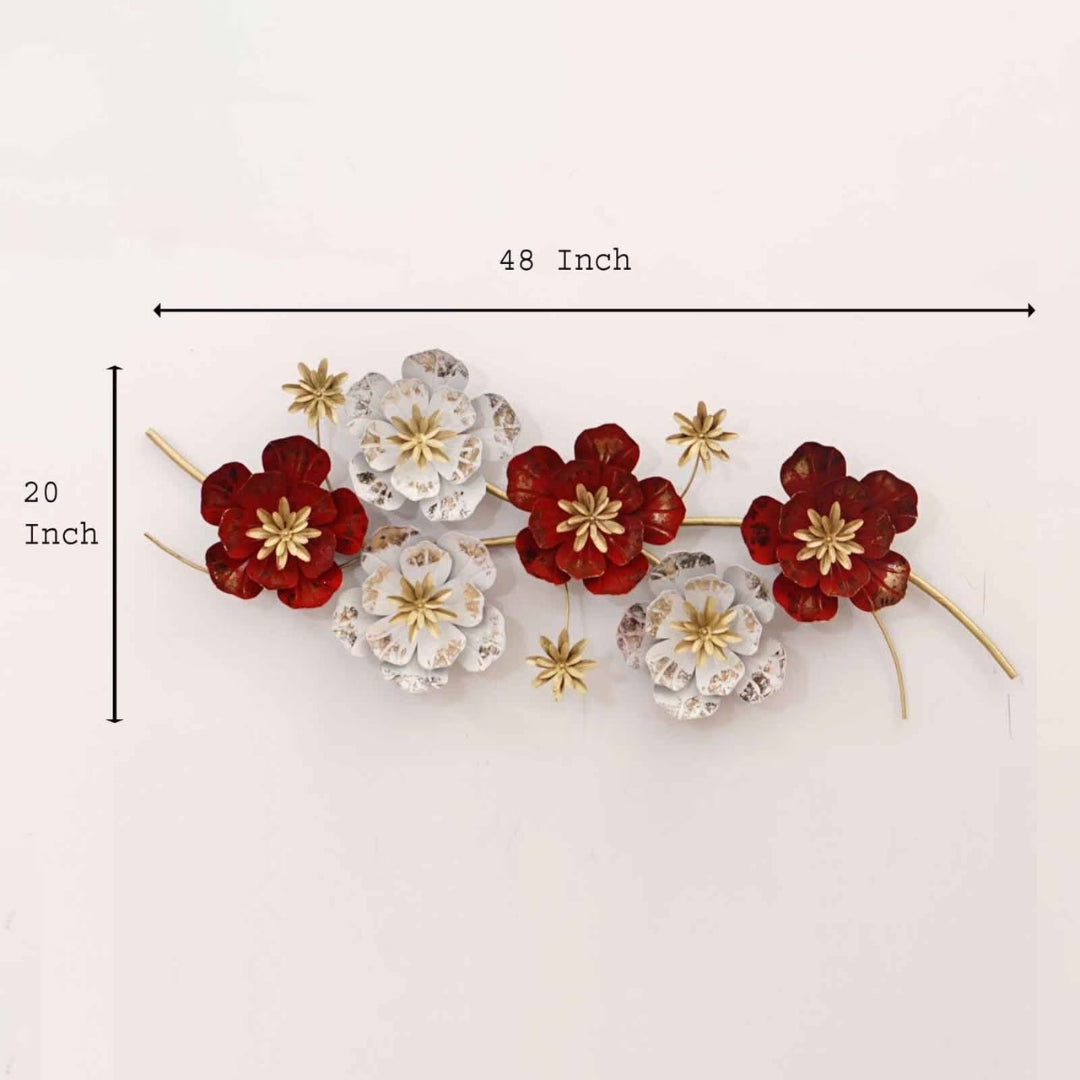 Stunning Red and White Floral Metal Wall Art (48×20 Inches)