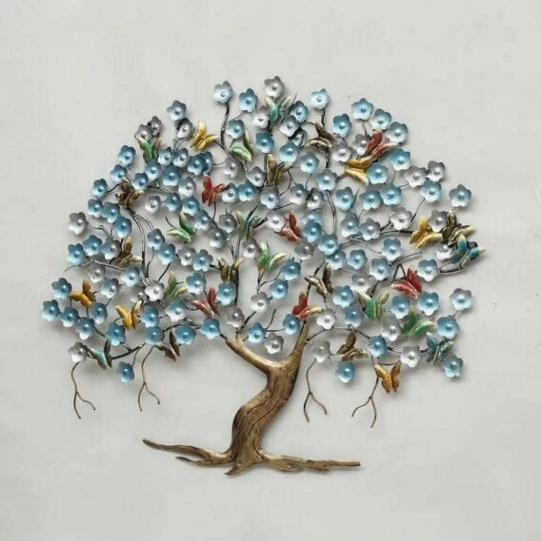 Multi Shades Butterfly Tree Metal Wall Art with LED Lights (44"×37")