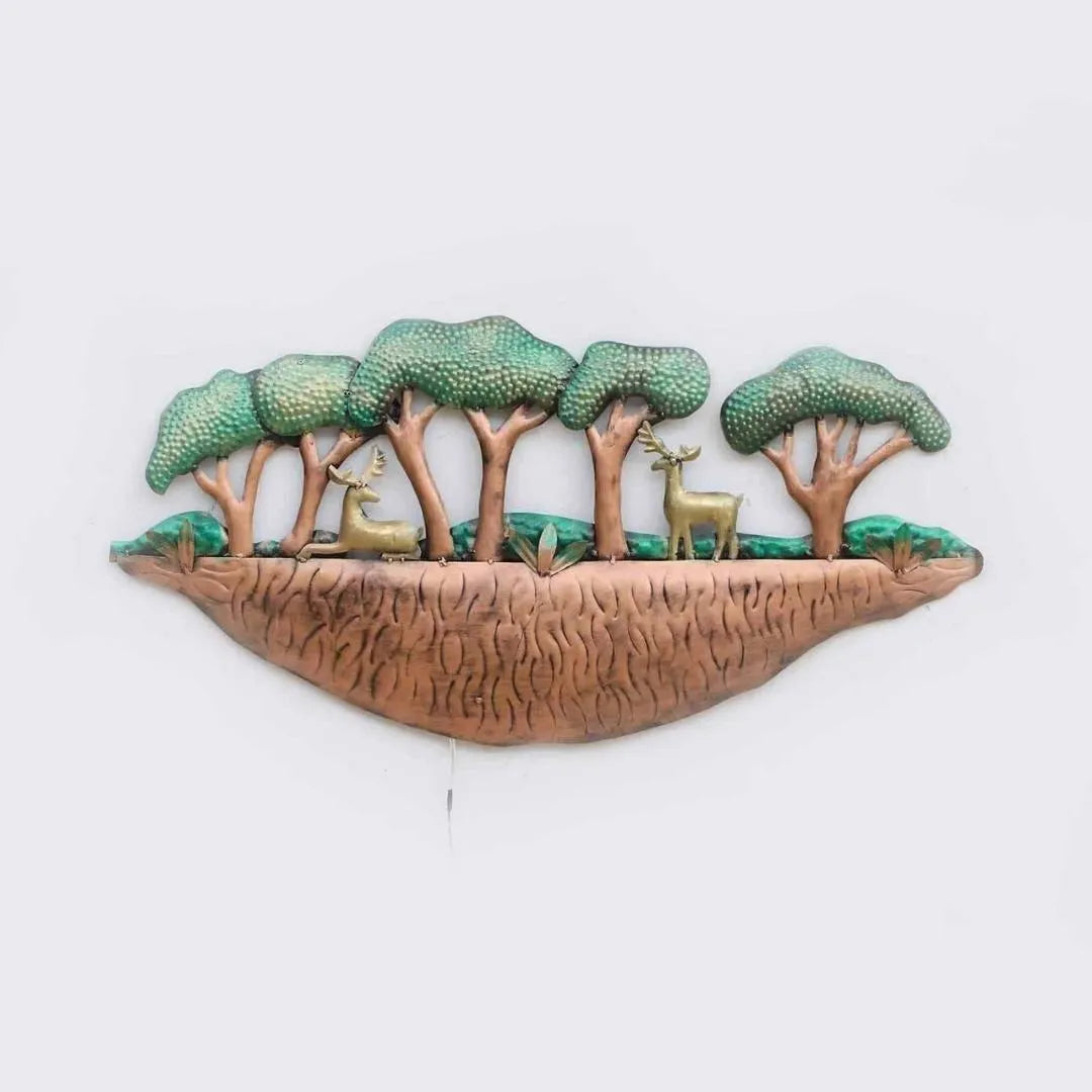 Handmade LED Metal Deer and Forest Wall Art (48×16 Inches)