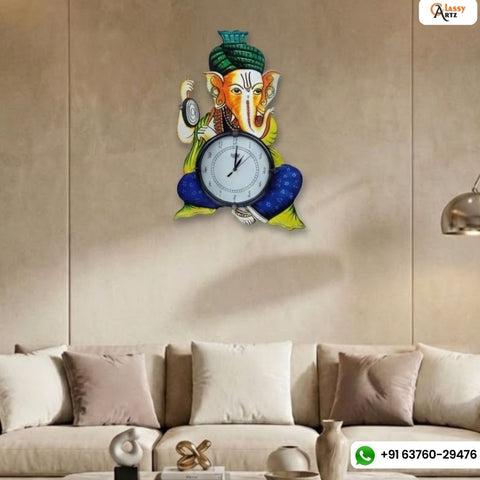 God Ganesha Antique Designer Wooden Wall Clock