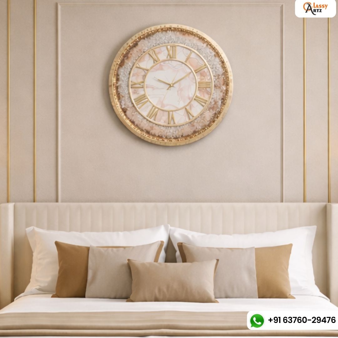 Gold Line And White Marble Texture Resin Wall Clock