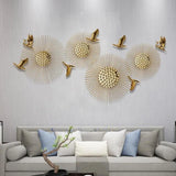 Golden Birds & Sunburst Metal Wall Art (80×27 Inches)