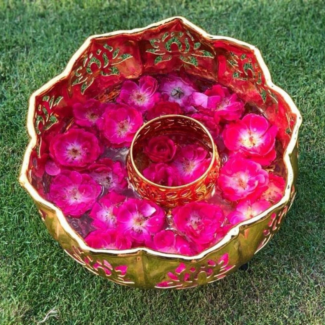 Golden Big Lotus Uril with Bowl Tlights for Home Decoration, Wedding Decoration, Festive Decoration (Set of 12)