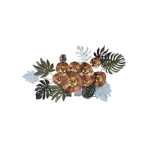 Copper & Silver Floral Metal Wall Art (56×30 Inches)