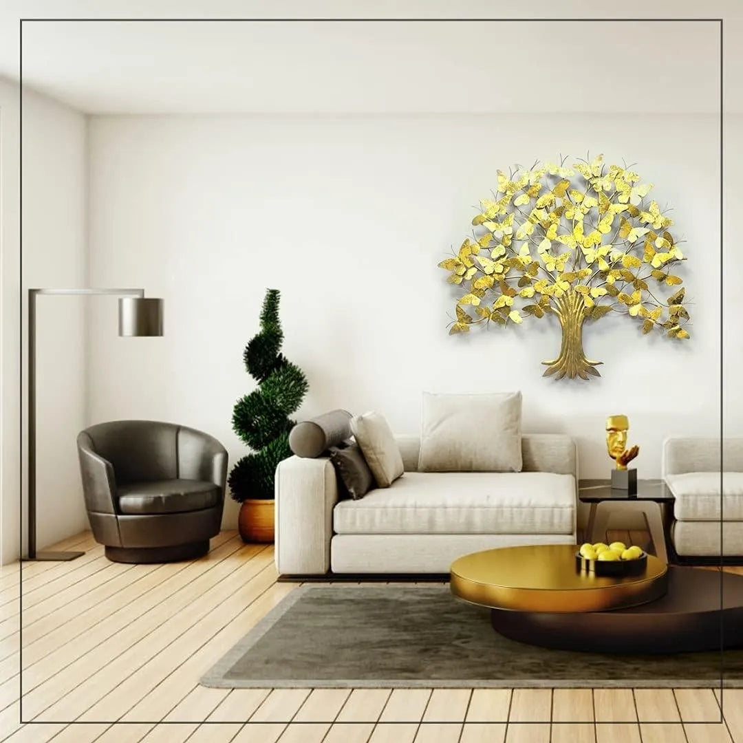 Designer Golden Butterfly Tree Metal Wall Art (40x36 inches)