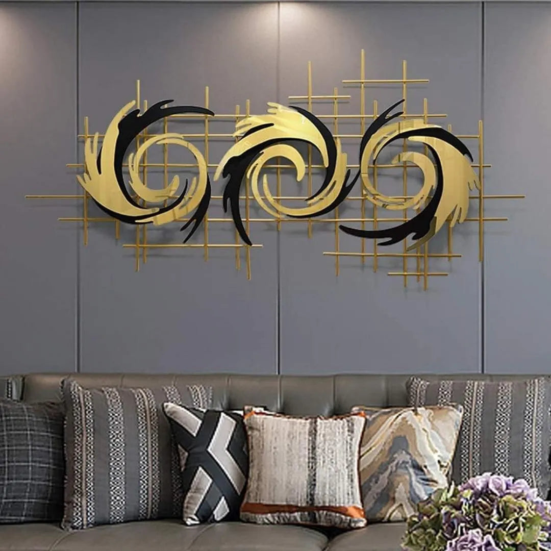 Golden 3D Swirl Metal Wall Art (60×30 inches)