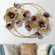 Red & Gold Floral Double Ring Metal Wall Decor (50×30 Inches)