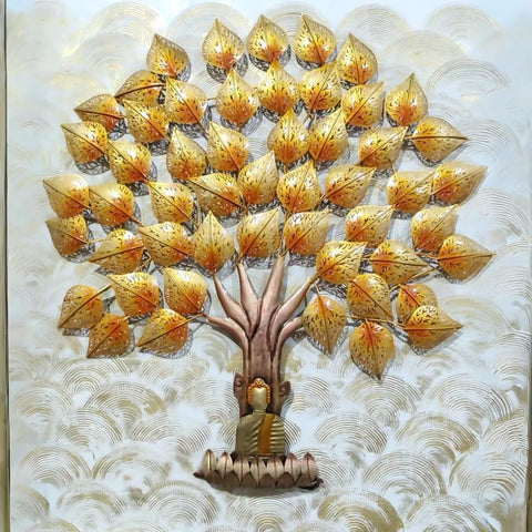 Buddha Under Pipal Tree Metal Wall Art (48×40 Inches)