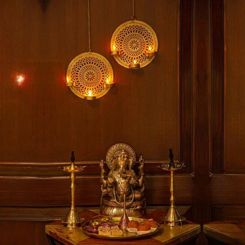 Golden Metallic Finish Wall Light Holder (7 Inches)