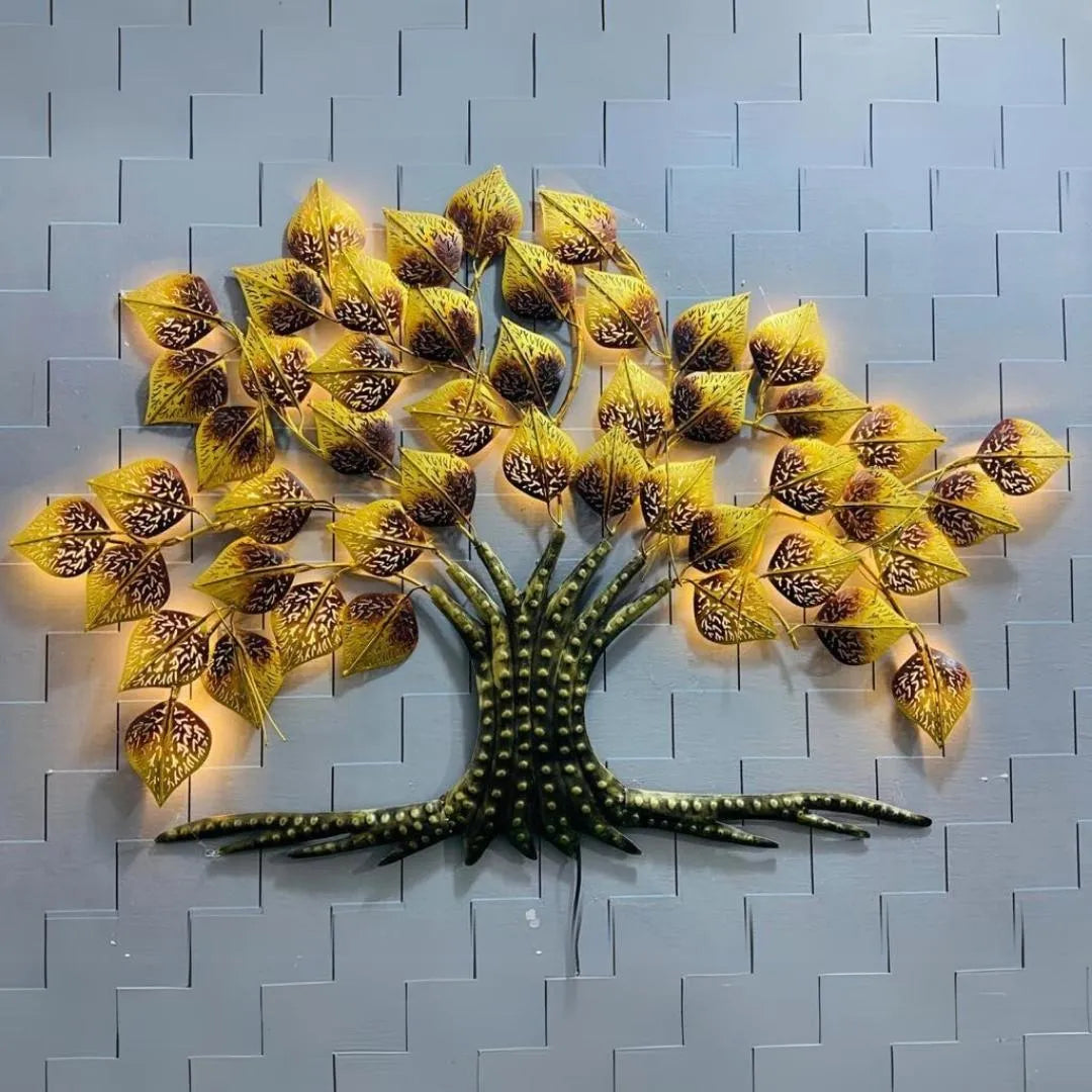 Metallic Golden Leaves Tree Wall Art with LED Lights (50"×36")