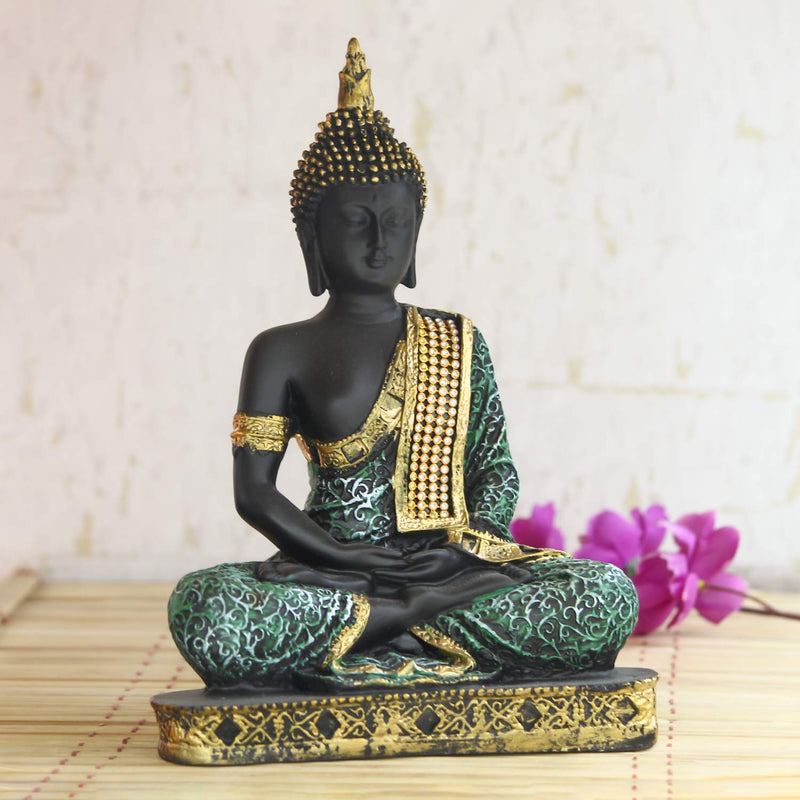 Green Buddha Resin Statue Meditating, Spiritual Gift Buddha, Home and Office Decor Decorative Showpiece