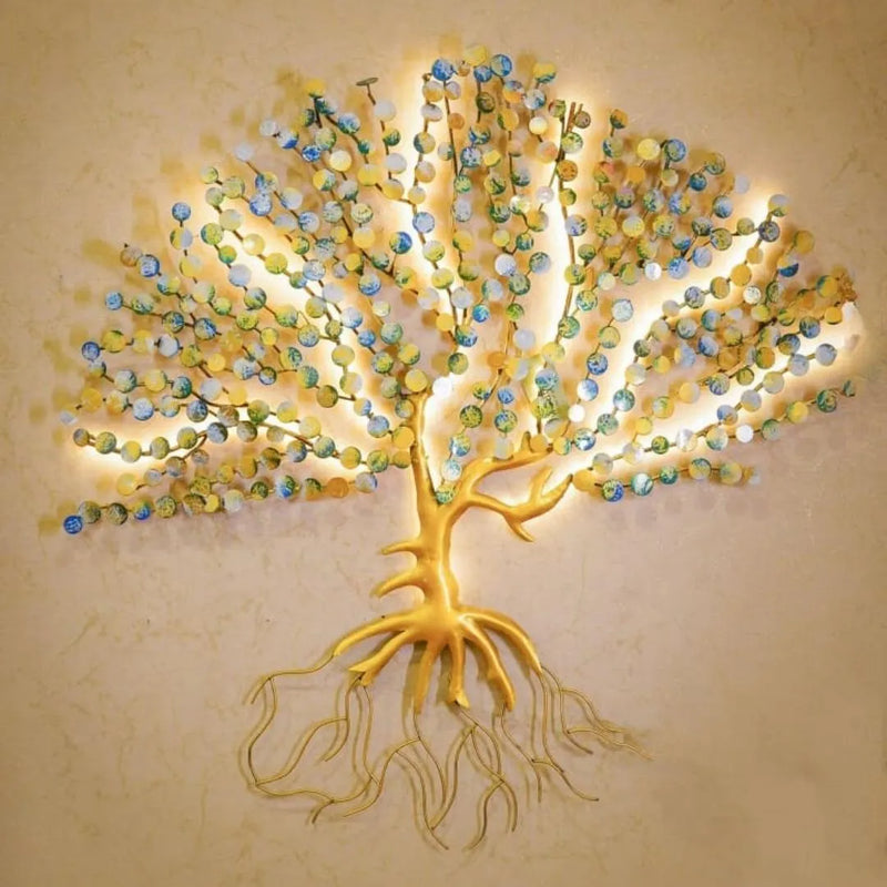 Designer Metal Coin Tree Wall Art with LED Lights (48×48 Inches)