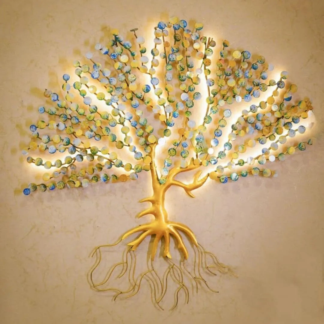 Designer Metal Coin Tree Wall Art with LED Lights (48×48 Inches)