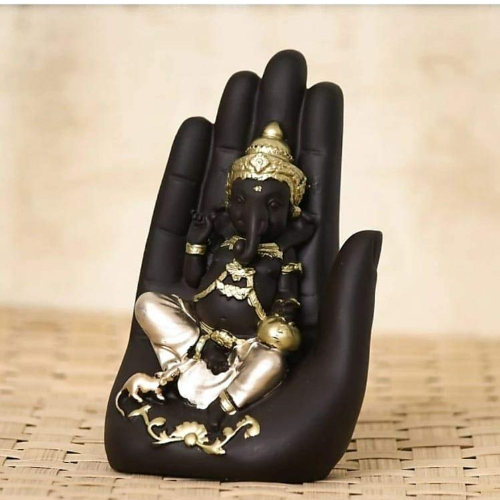Hand Palm Lord Ganesha Idol Polyesin Decorative Showpiece Murti Best Use Car Dashboard Home Decor Gift for Parents, Mothers Day, Anniversaries, Birthdays