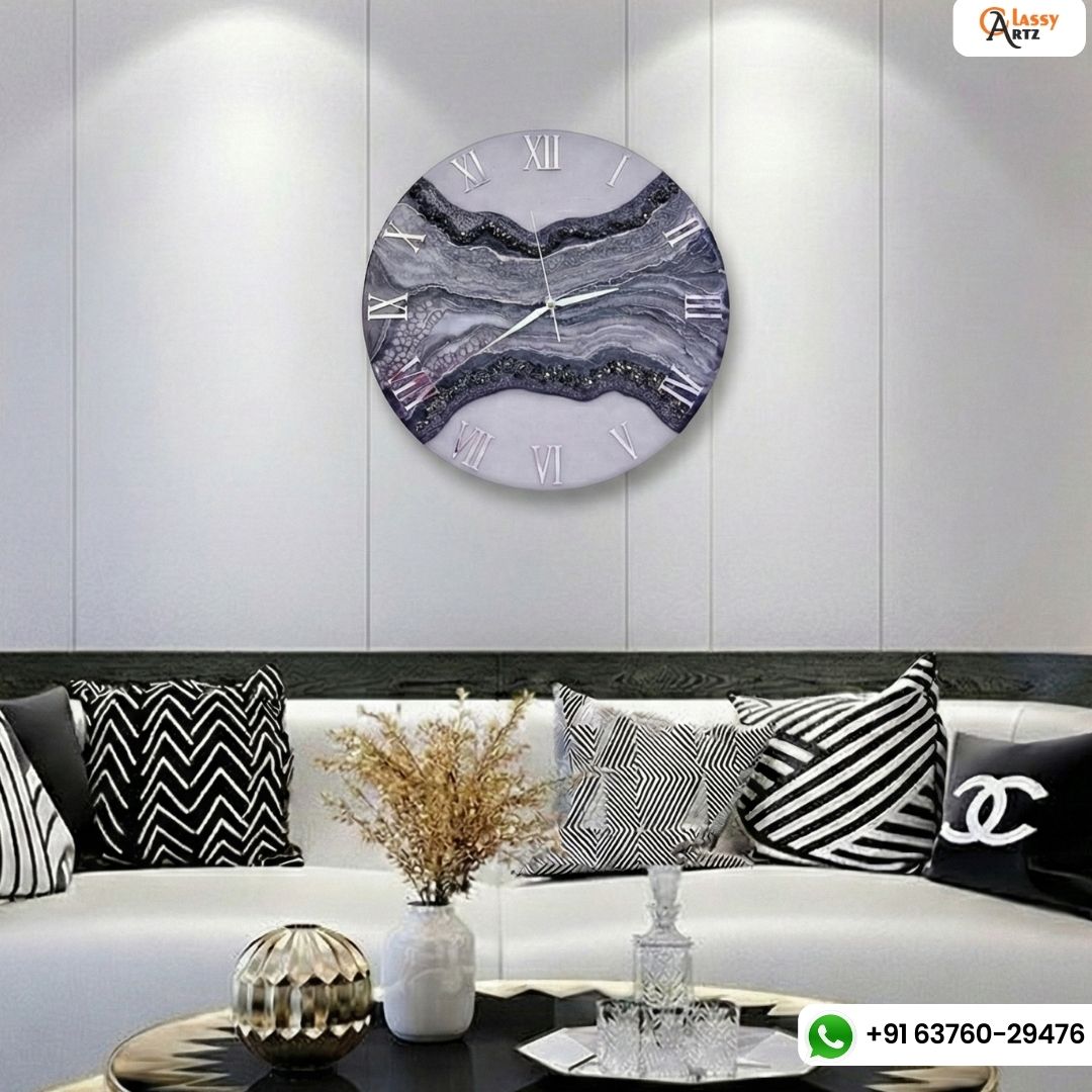 Handcrafted Geode Gray Epoxy Resin Wall Clock