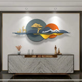 Sunset Mountain & Deer Metal Wall Art (52×24 Inches)