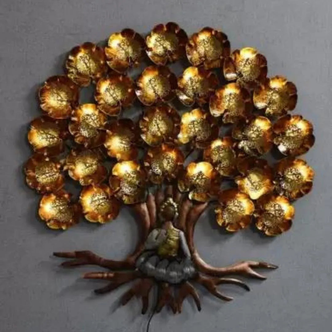 Premium Double Layer Leaves Buddha Wall Art with LED Light