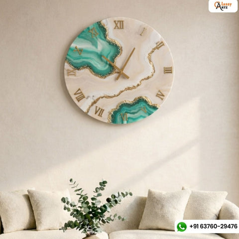 Handmade Green & White Resin Wall Clock
