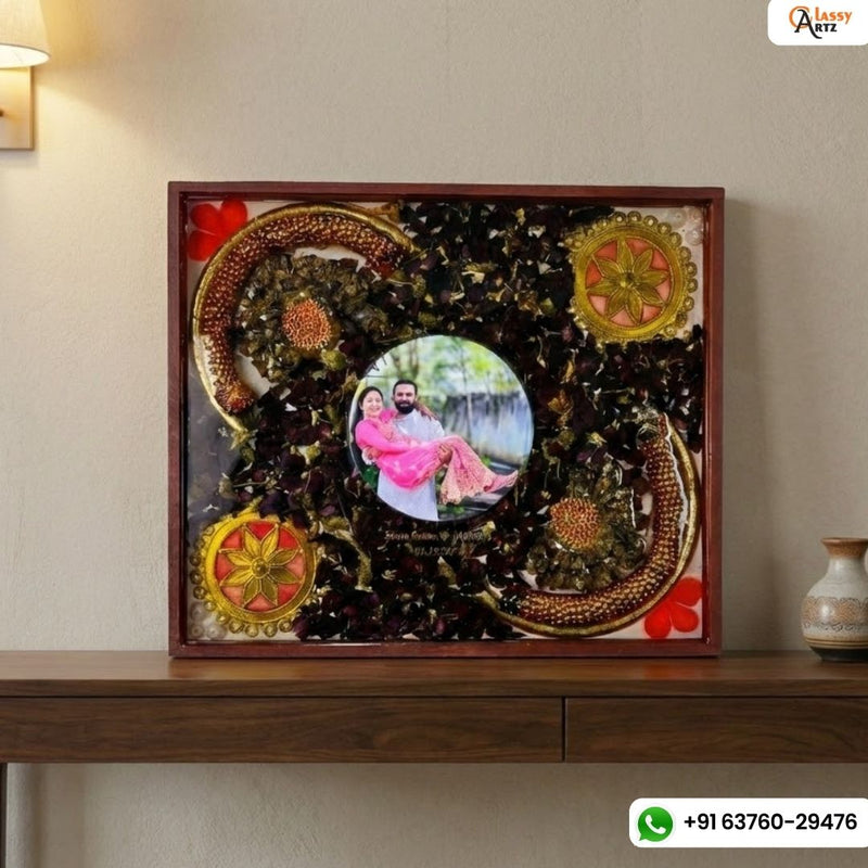 Handmade Varmala Preservation in 15 by 18 inches Teakwood Frame