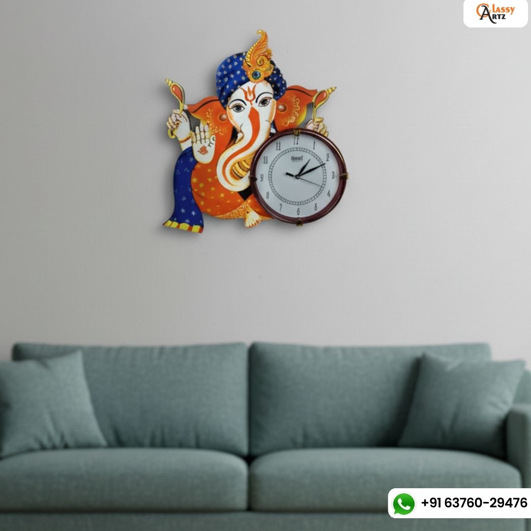Handmade Wooden Lord Ganesha Design Analog Wall Clock