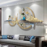 Handmade Double Moon Design Metal Wall Art with Mountain & Deer (52×24 Inches)