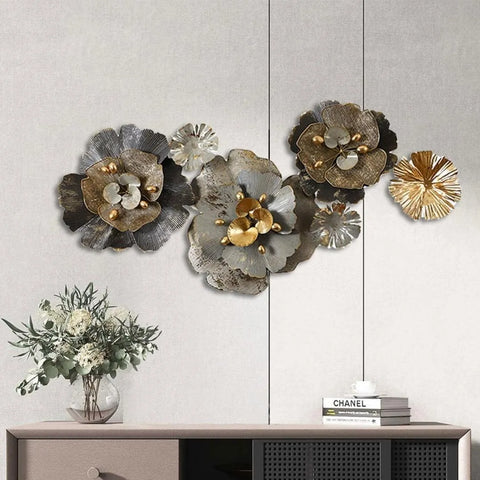 Giant Golden Flowers Metal Wall Hanging