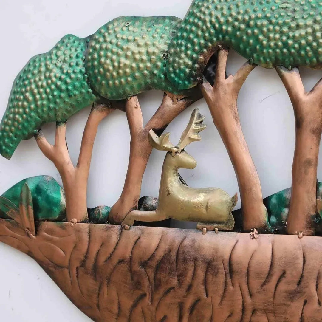 Handmade LED Metal Deer and Forest Wall Art (48×16 Inches)