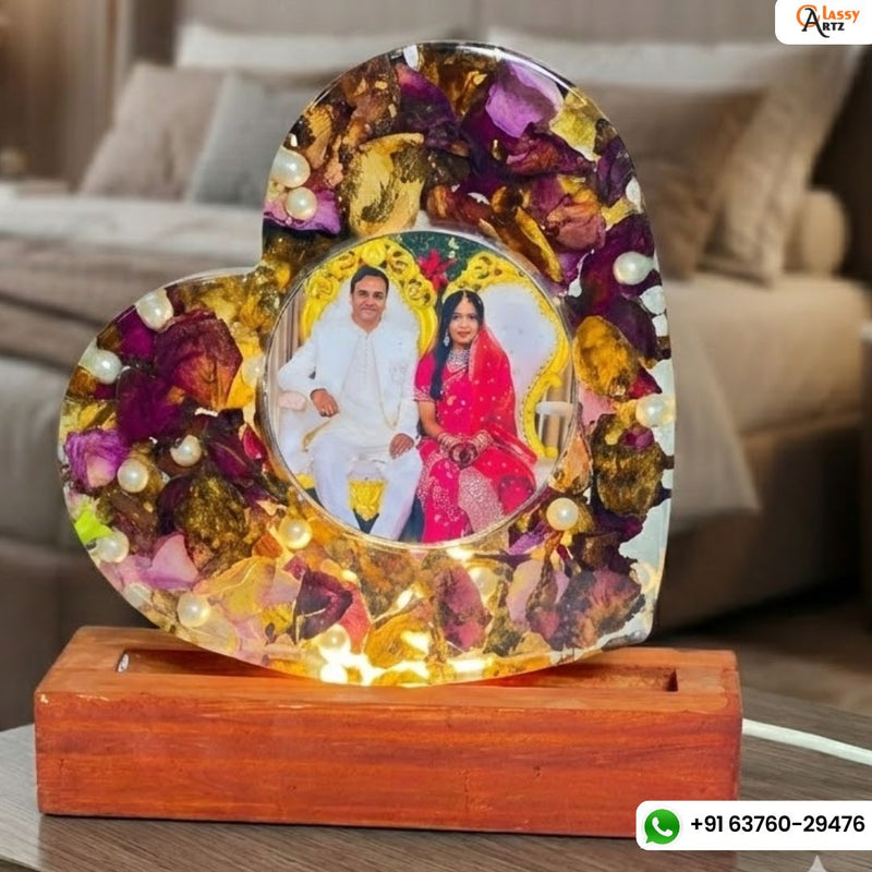 Heart Shape Resin Varmala Preservation LED Lamp (8-Inches)