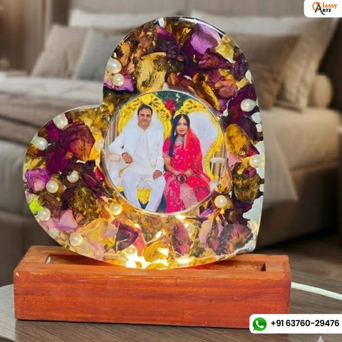 Heart Shape Resin Varmala Preservation LED Lamp (8-Inches)