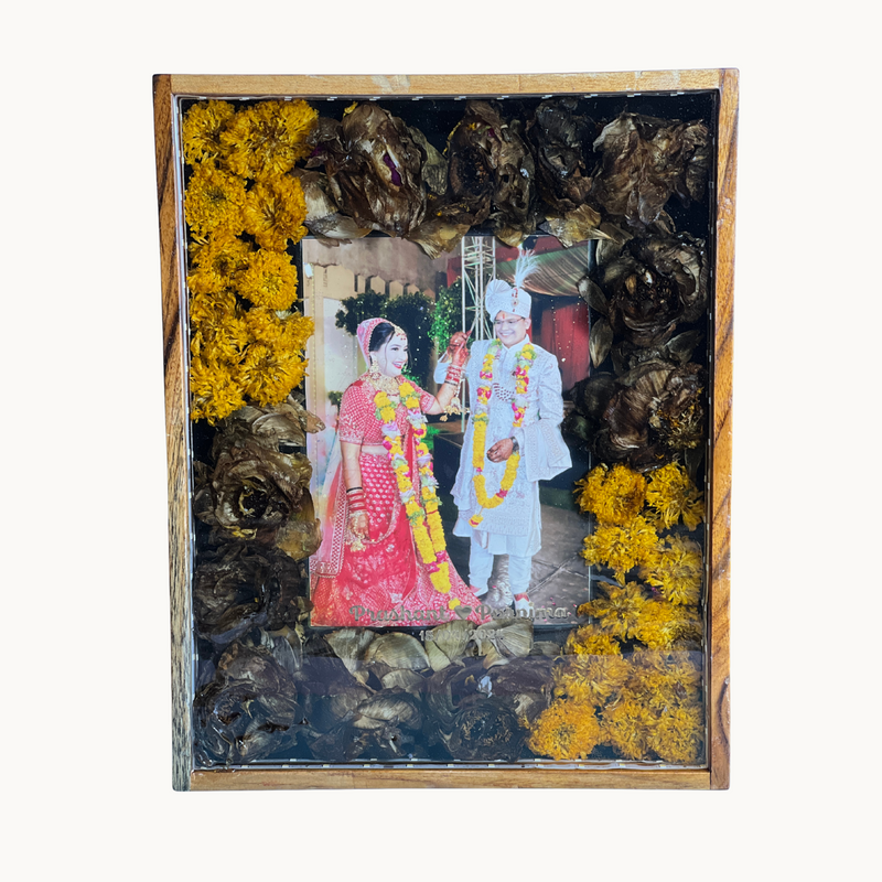 Wooden Rectangular Frame with Wedding Jaimala Flowers