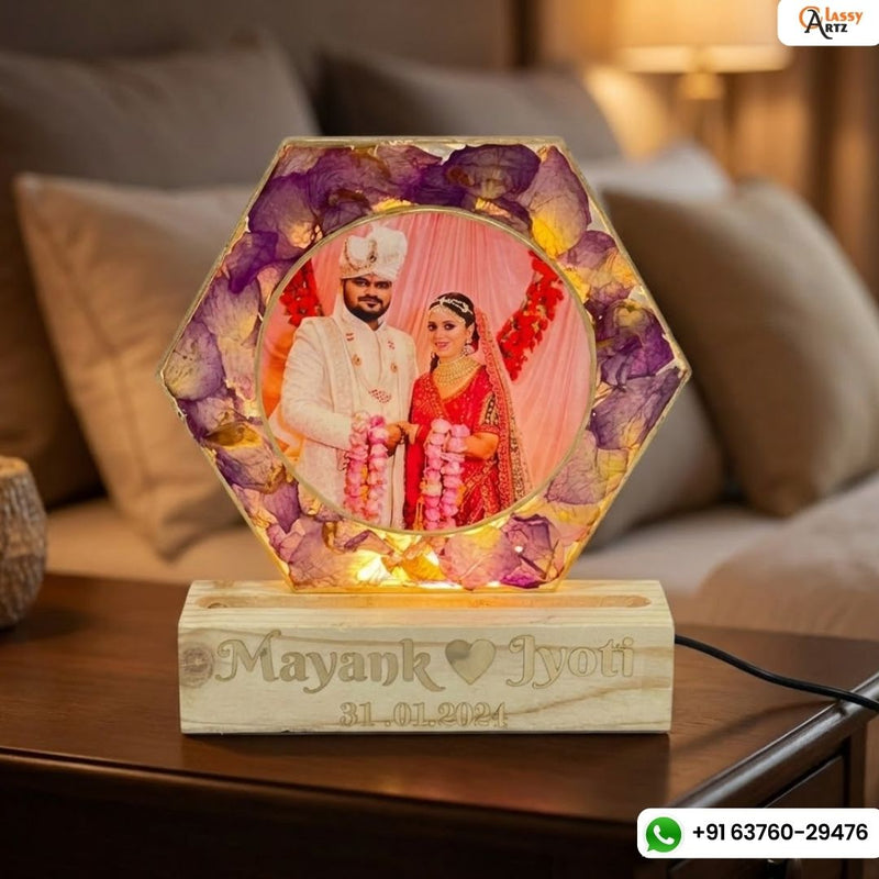 Hexagonal Varmala Preservation Resin LED Lamp