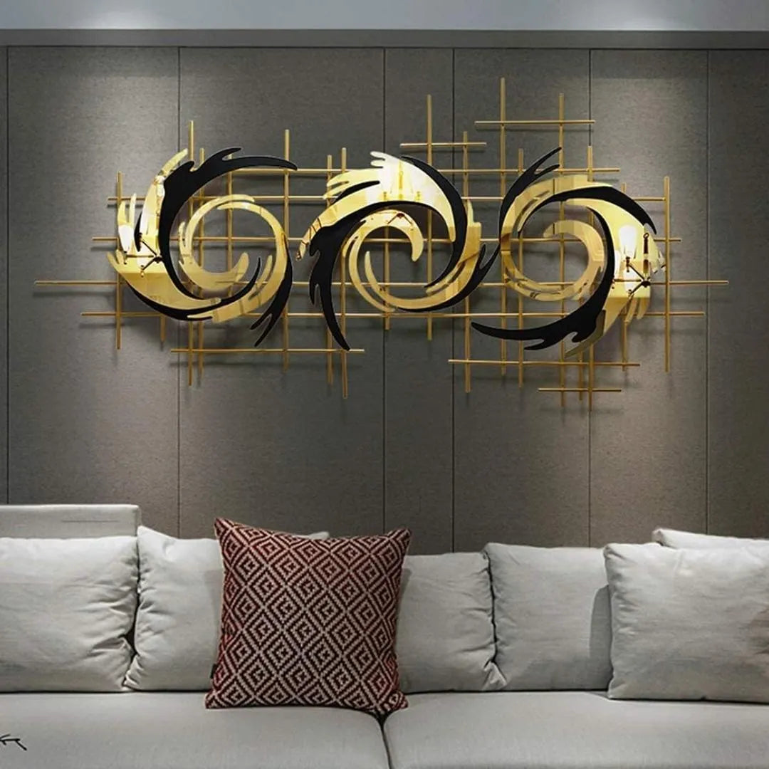 Golden 3D Swirl Metal Wall Art (60×30 inches)
