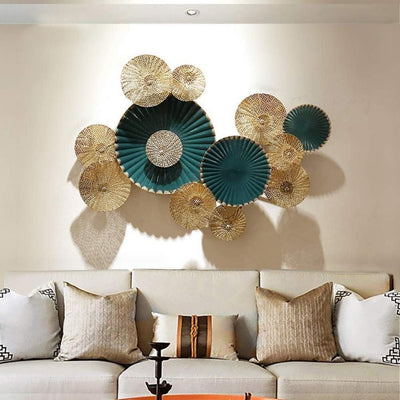 Large Metal Plates Wall Art in Green, Gold & White (48×24 Inches)