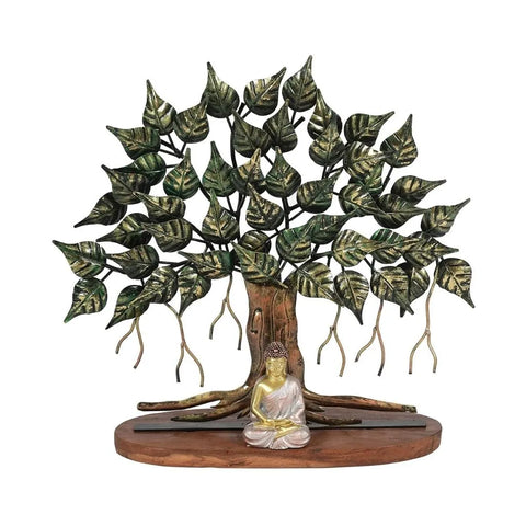 Handcrafted Buddha Under Tree Multi-Colored Metal Table Decor Item (25×24 Inches)