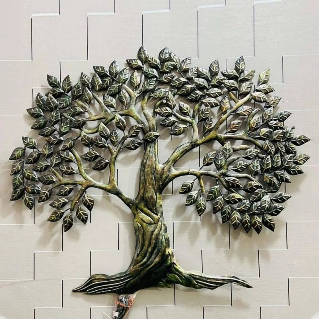 Dark Green Tree Metal Wall Art with LED (38×31 Inches)